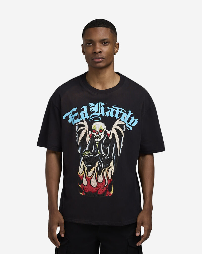 Ed Hardy Sacred Heart Rhinestone Boxy Tee  EHM1101-25RS-BLK Black 1