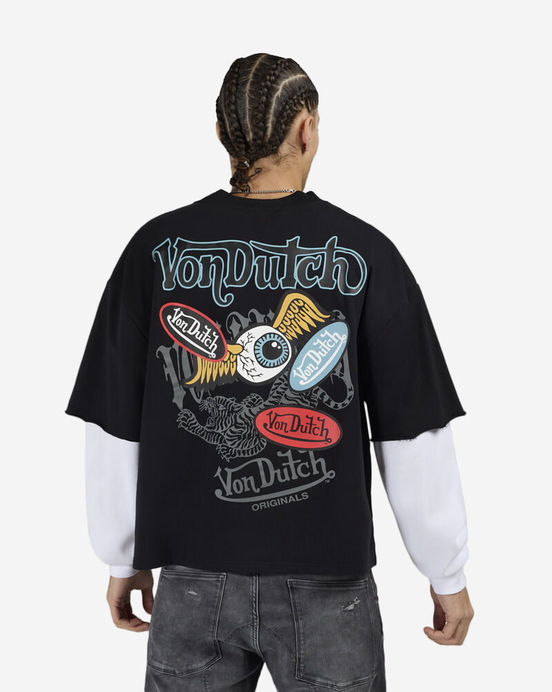 Von Dutch Fleece Flame Eye Logo Long Sleeve Boxy 2-Fer Tee 4VND5A3537-BLK Black 2