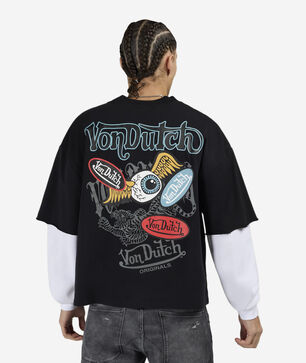 Fleece Flame Eye Logo Long Sleeve Boxy 2-Fer Tee