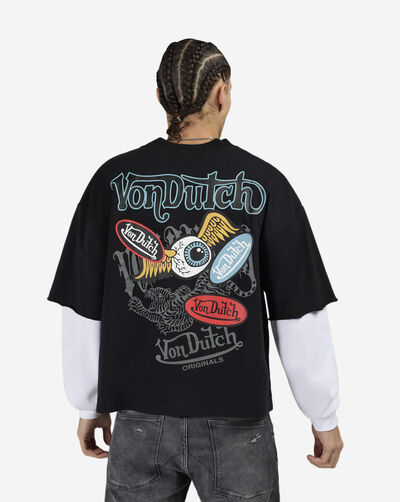 Fleece Flame Eye Logo Long Sleeve Boxy 2-Fer Tee