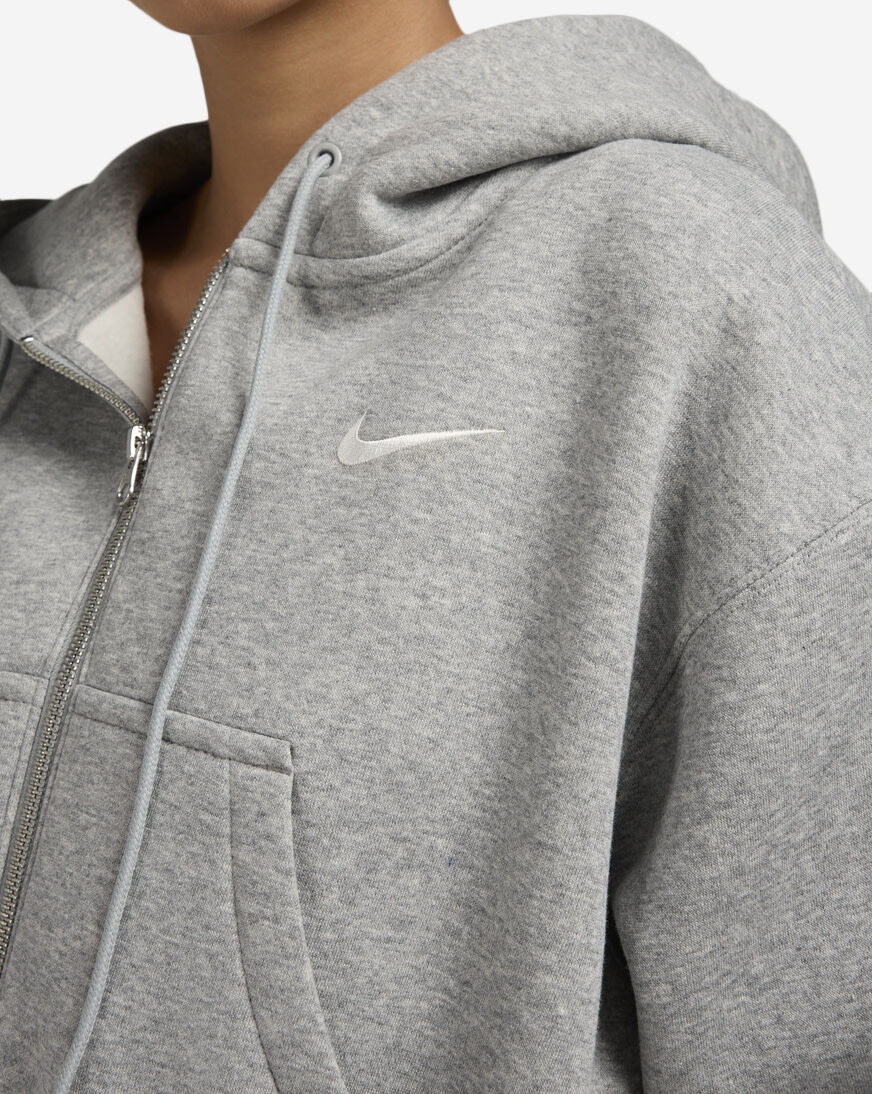 Shop Nike NSW Fleece Loose Full-Zip Cropped Hoodie HV2426-063 grey