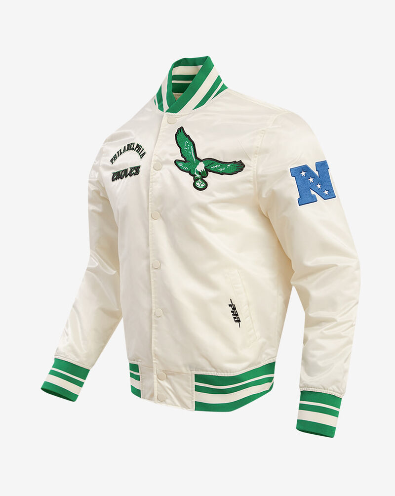 PRO STANDARD Philadelphia Eagles Retro Classic Rib Satin Jacket FPE643527-EKG cream 3