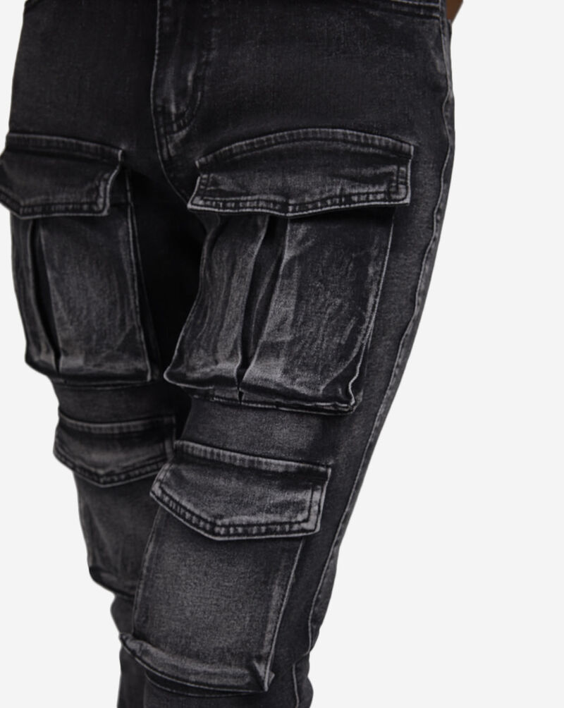 American Bazi 6Pkt Stacked Cargo Denim Jeans RJH-10517BLK Black 3