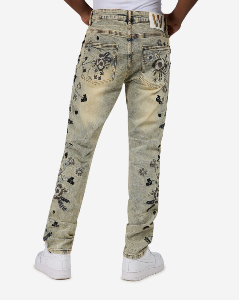 WAIMEA Embroidery Floral Print Stacked Jean M8730D-VIN Blue 2