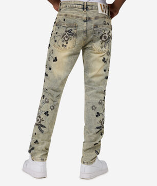 Embroidery Floral Print Stacked Jean