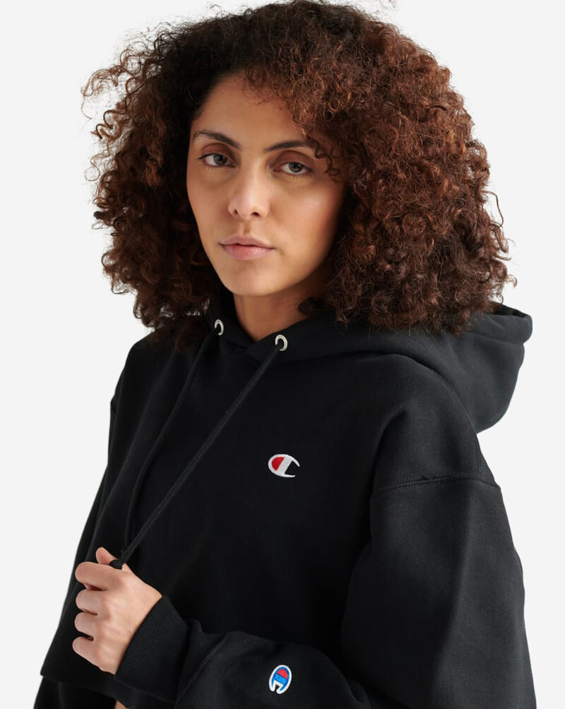 Black champion cropped hoodie Clearance