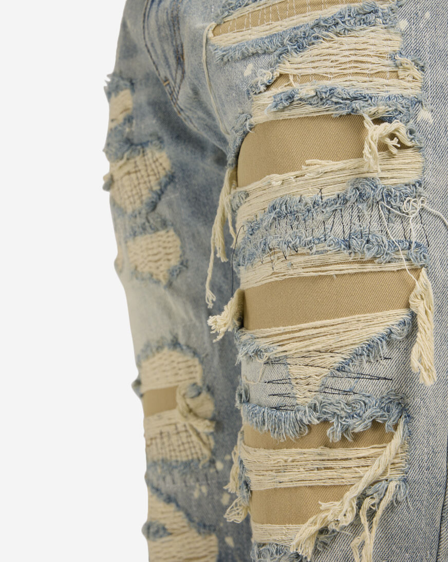 Shop First Row Ripped Detail Denim Shorts FRS2503-LTSND blue