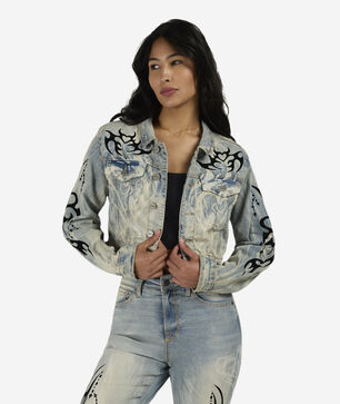 Flocked Thorn Heart Denim Jacket