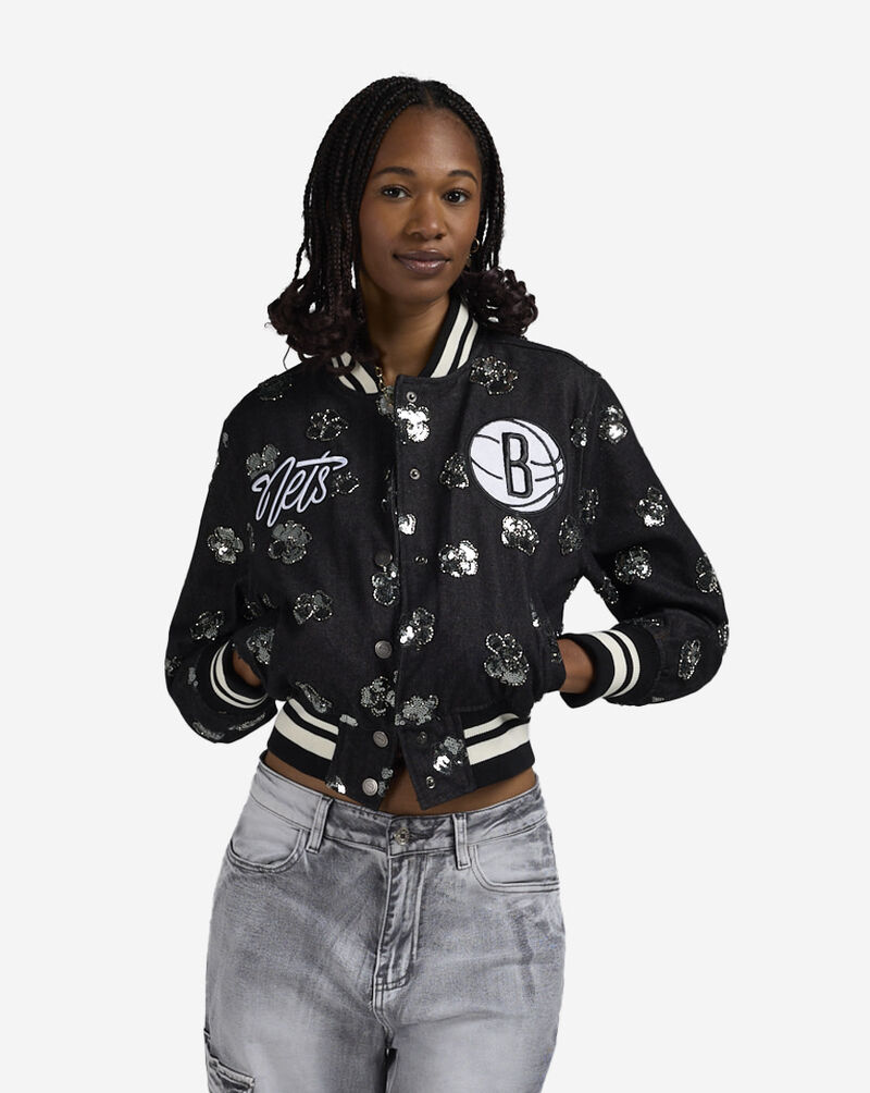 PRO STANDARD Brooklyn Nets Denim Sequin Bomber BBNU516940-DBK Black 1