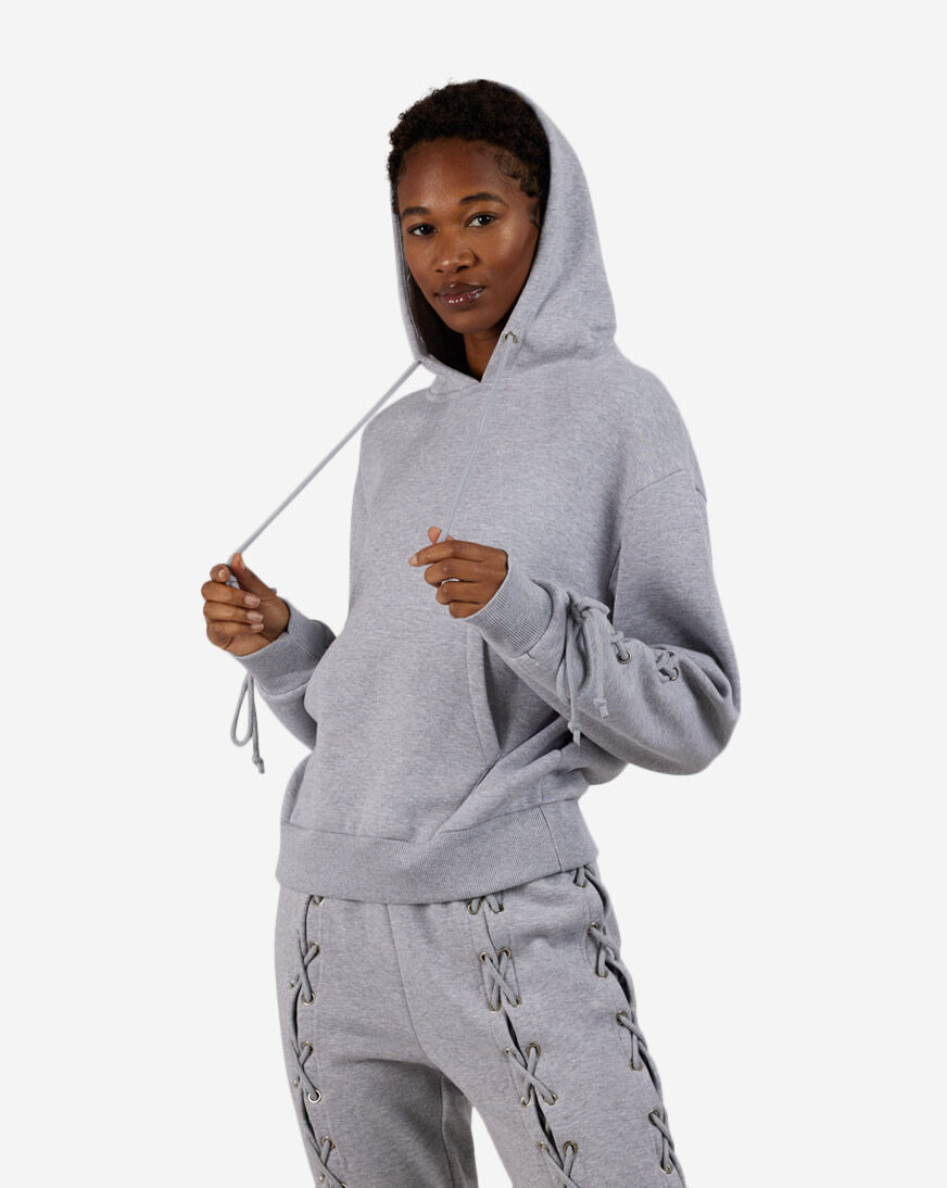 【AP STUDIO 】tulle hooded Shop Allure Lace-Up Sleeve Fleece Hoodie LH203-HGR grey
