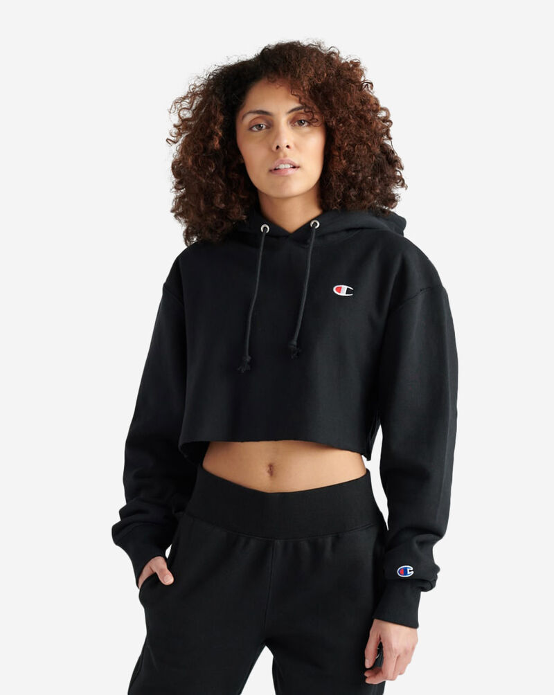 Shop Champion Reverse Weave Cropped Hoodie WL659549302-003 black ...