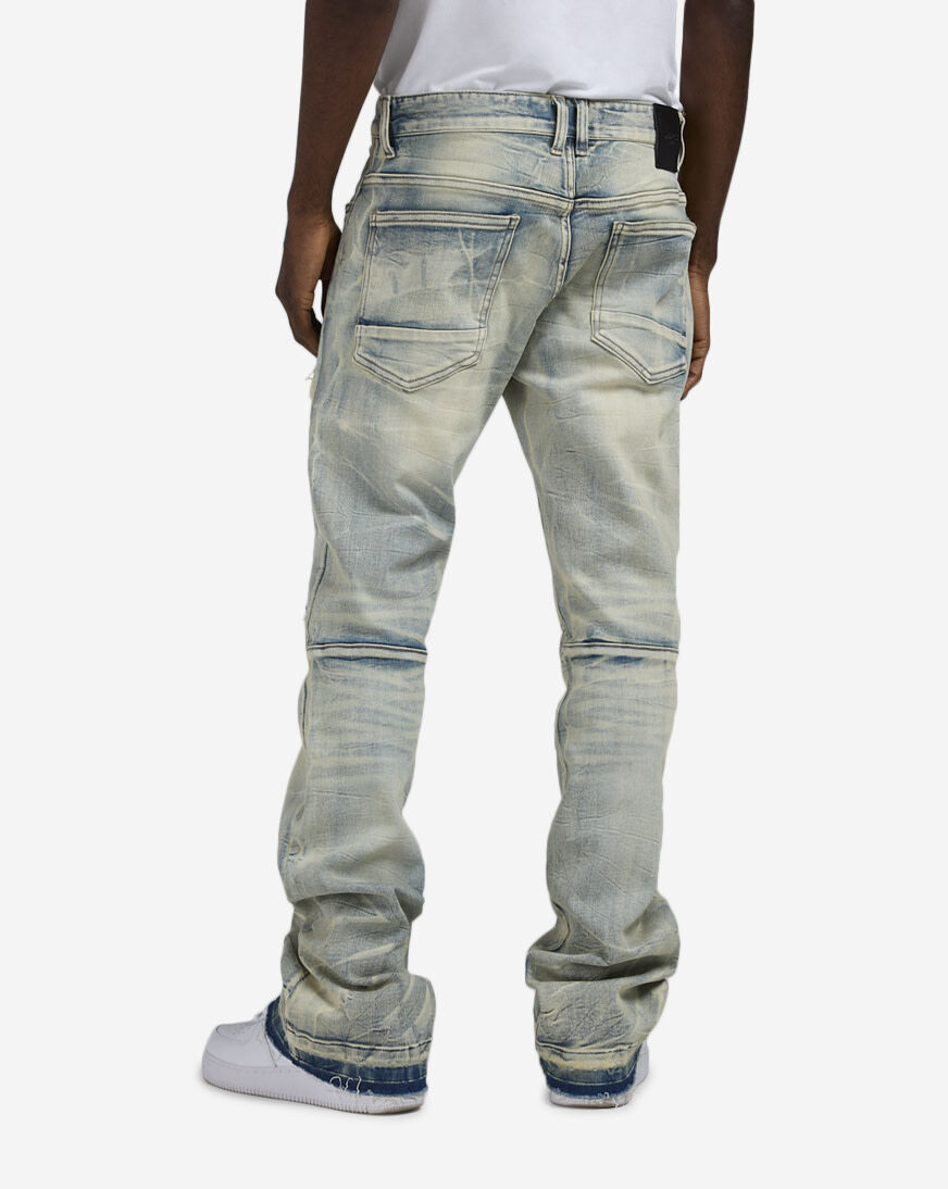 Shop Smoke Rise Lazy Stacked Flare Jeans JP25622SN-SOL blue
