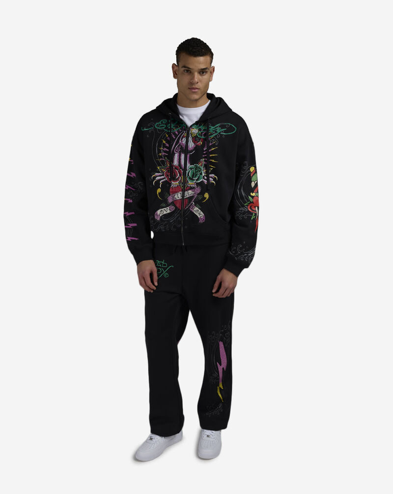 Ed Hardy Panther Rose Full Zip Fleece Hoodie  EHM1303-13RS-BLK Black 4