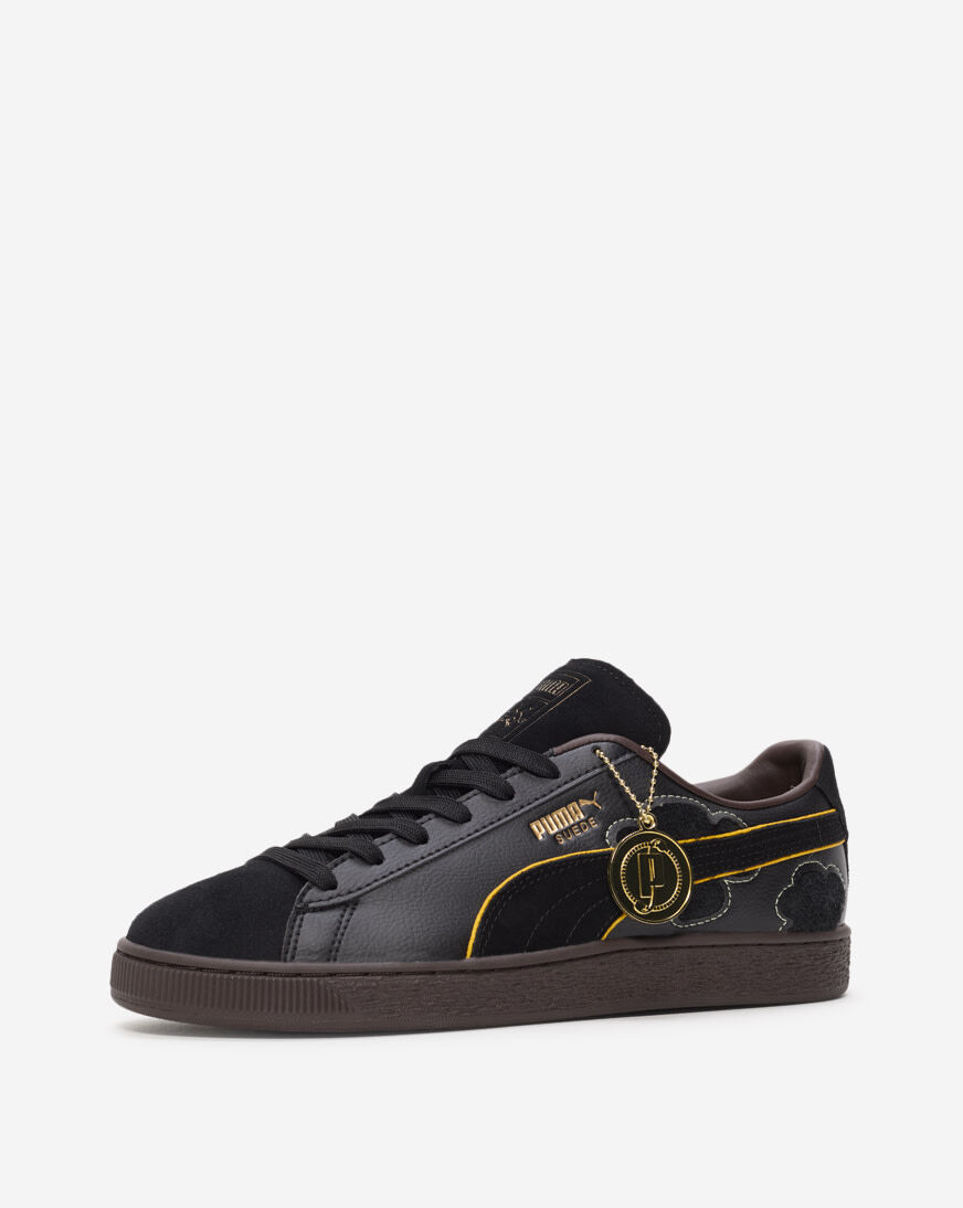 puma suede platform black white gold