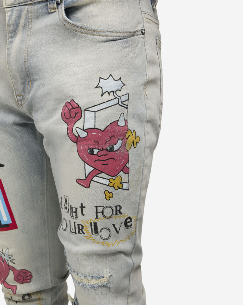 Smoke Rise Stacked Flare Graphic Jeans JP23728SNZ-BLU Blue 3