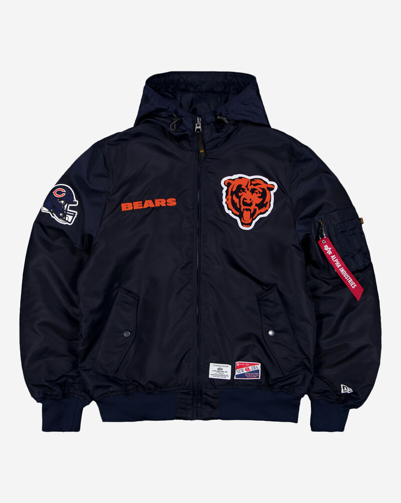 New Era Alpha Industries Historic L-2B Chicago Bears Hooded Bomber Jacket 60564083 Blue 1