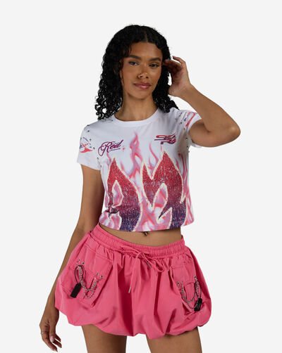Rib Knit Flame Rhinestone Tee