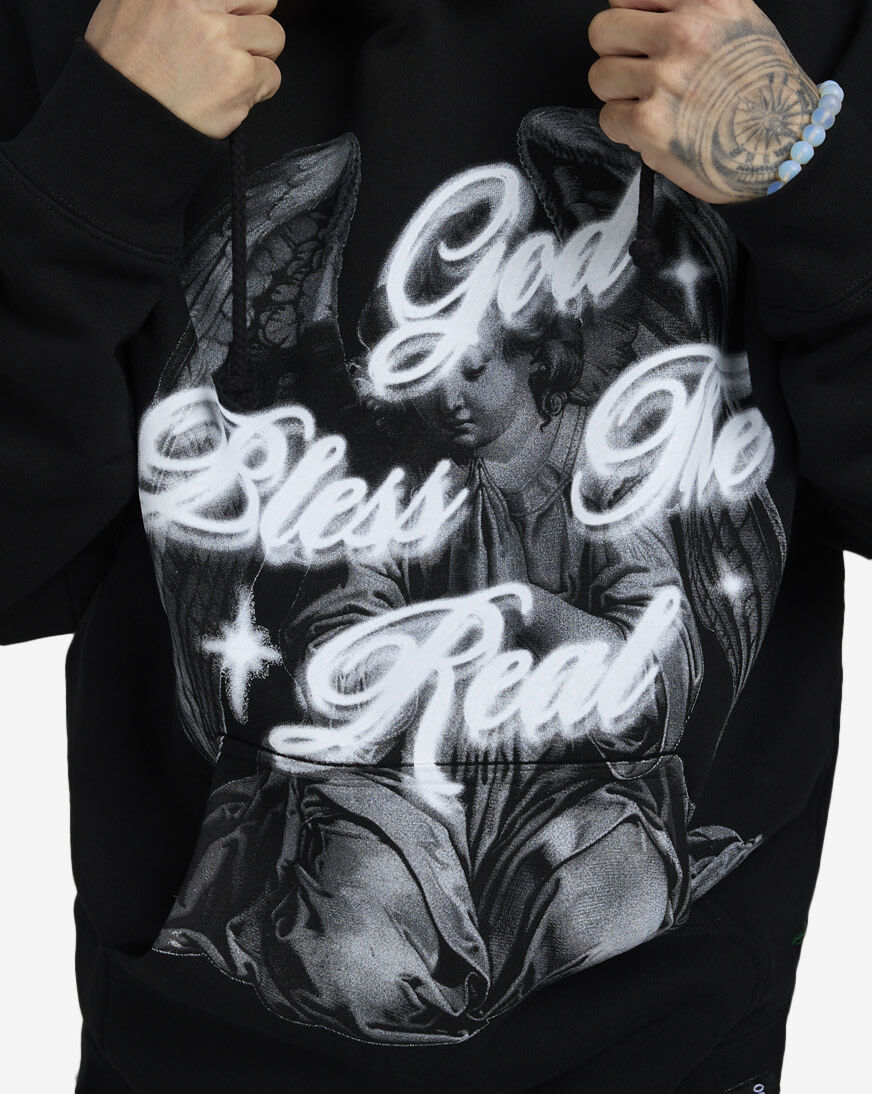 Shop Hasta Muerte Praying Angel Hoodie HMPRYANGELHD-BLK black