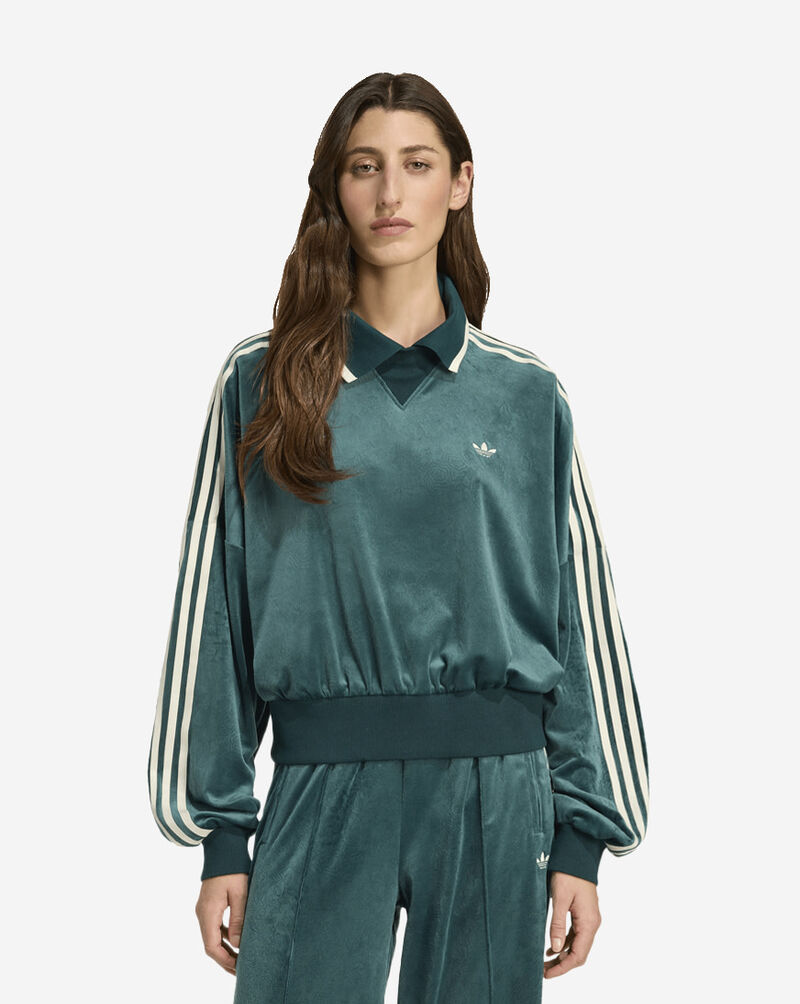 adidas Liberty London Debossed Velvet Sweatshirt JW5274-AURORAIVY Green 1