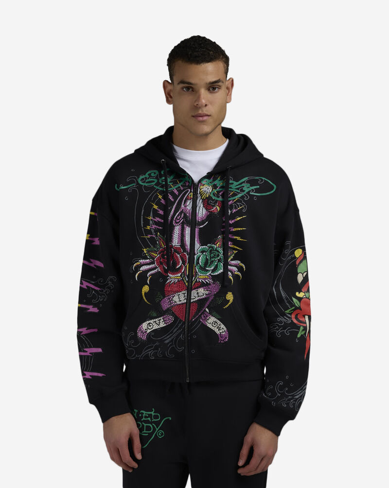 Ed Hardy Panther Rose Full Zip Fleece Hoodie  EHM1303-13RS-BLK Black 1
