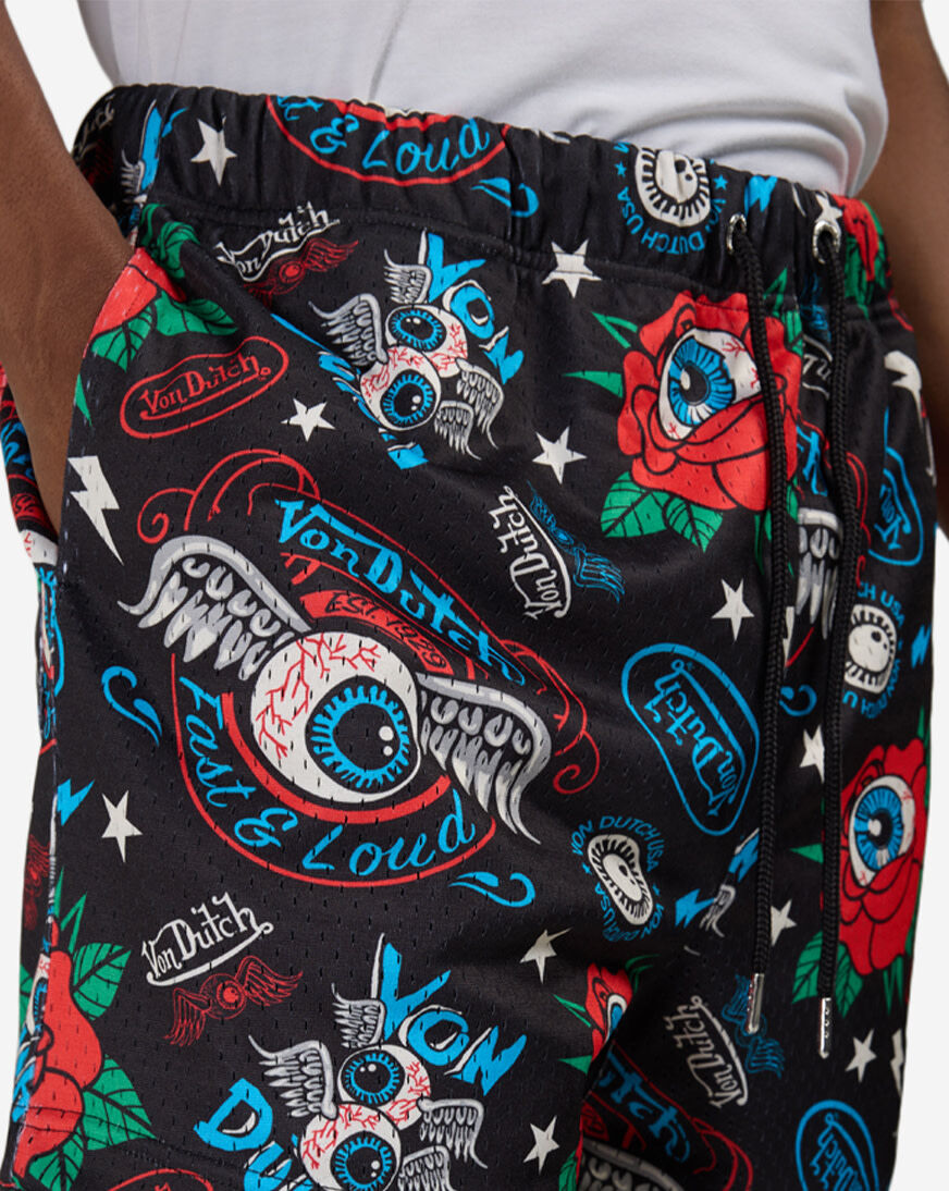 Shop Von Dutch Flying Eye All Over Print Short VND3B0185SN-BLK