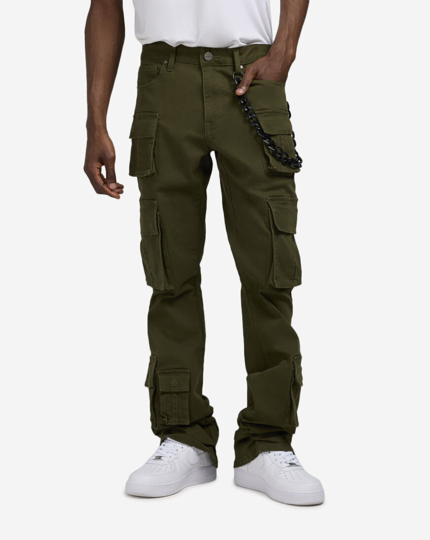 Shop Smoke Rise Stacked Flare Twill Pants JP25632SNZ-OLV green