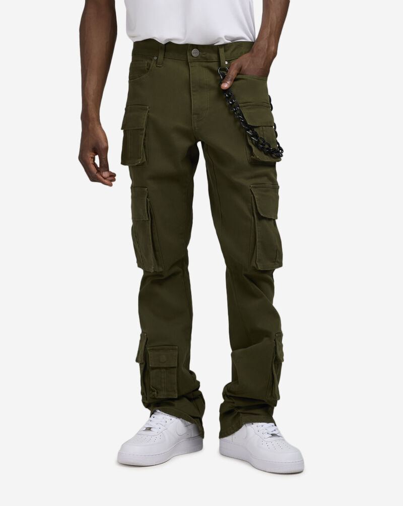 Smoke Rise Stacked Flare Twill Pants JP25632SNZ-OLV Green 1