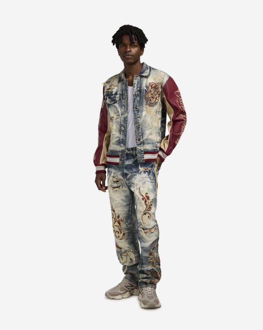 ジャケット・アウター argue baseball denim jacket ARGUE baseball denim shirt jacket