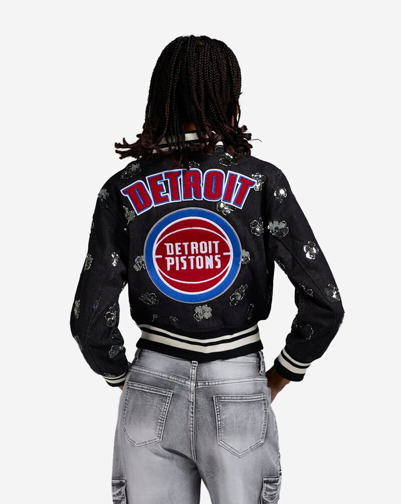 PRO STANDARD Detroit Pistons Denim Sequin Bomber BDPU516715-DBK Black 2