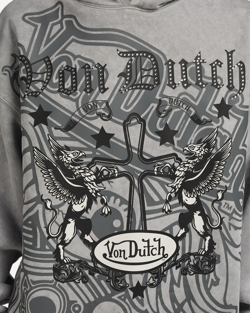 Von Dutch Printed Cross Hoodie 4VND2A5473-GRY Grey 3