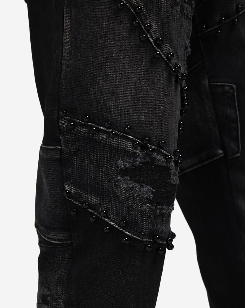 Decibel 5 Pkt Patchwork Pearl Rhinestone Jean DECWB488-BLK Black 3