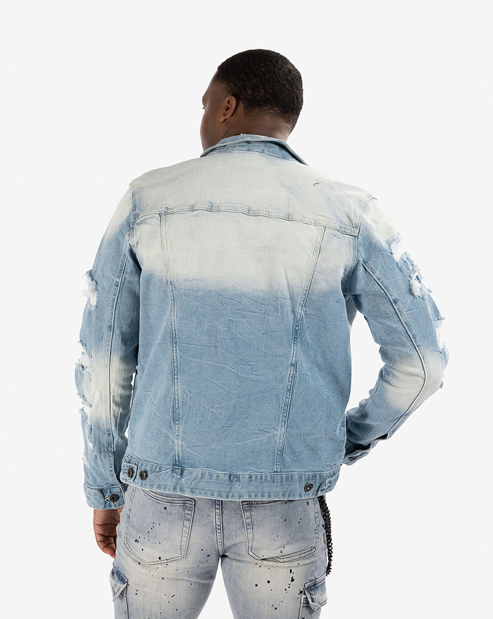 Shop Smoke Rise Rip Tear Denim Jacket JJ22116SPE blue SNIPES USA