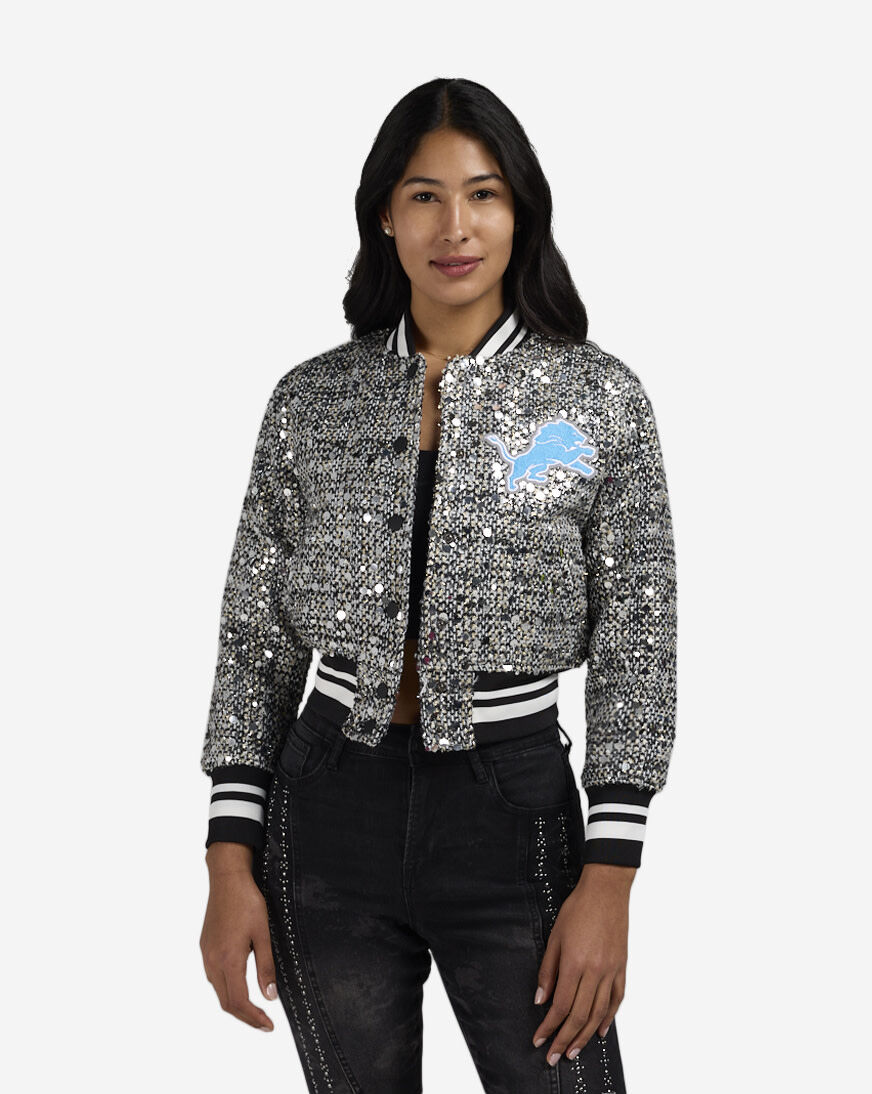 Shop PRO STANDARD Detroit Lions Tweed Sequin Bomber FDLU411937-TTD