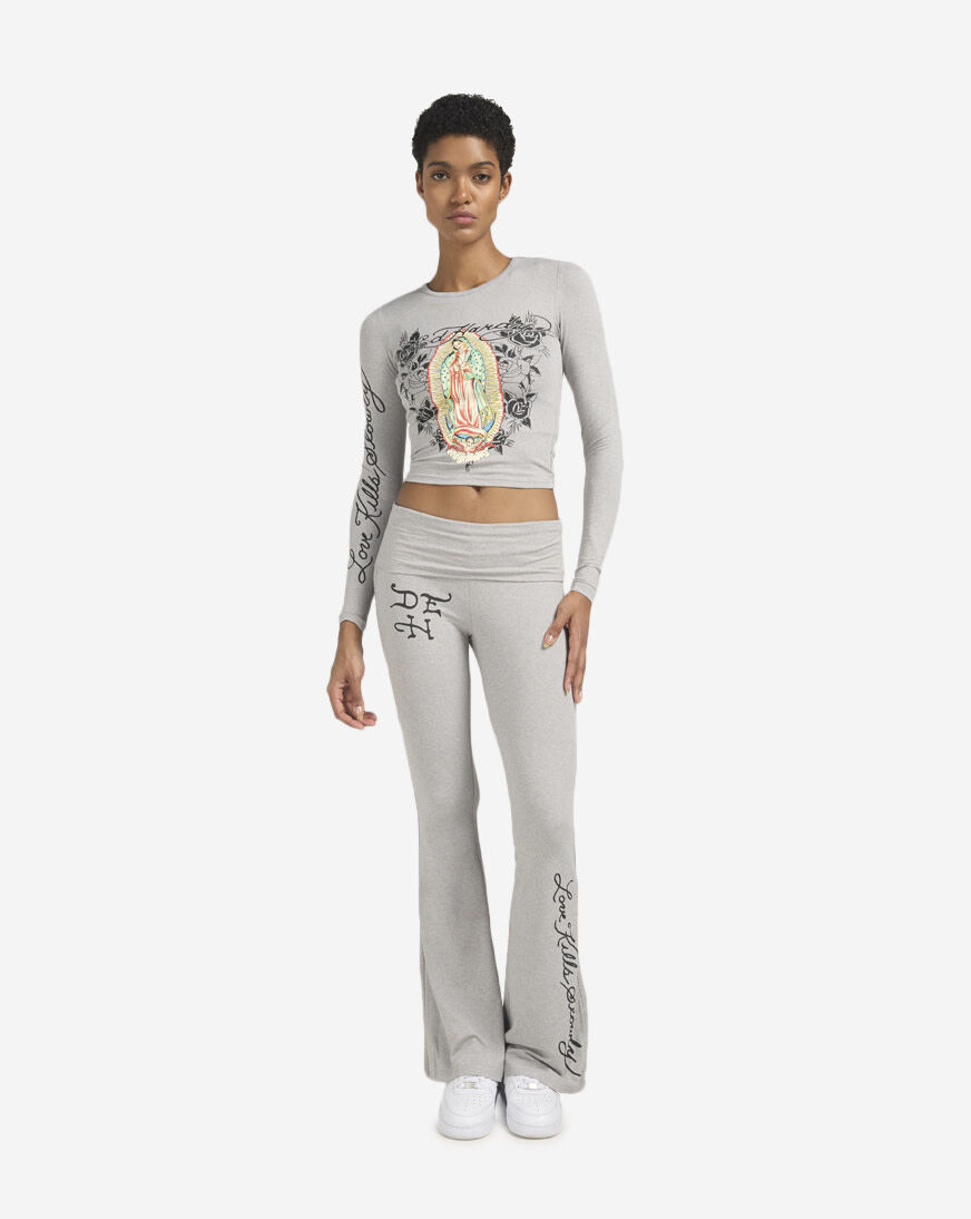 Shop Ed Hardy Mary Cropped Long Sleeve Lounge Tee EHW1419-1 grey