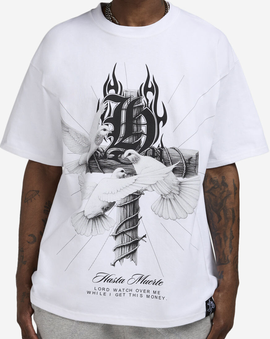 Shop Hasta Muerte Hasta Cross Doves Tee HMCROSSDVS01-WHT white
