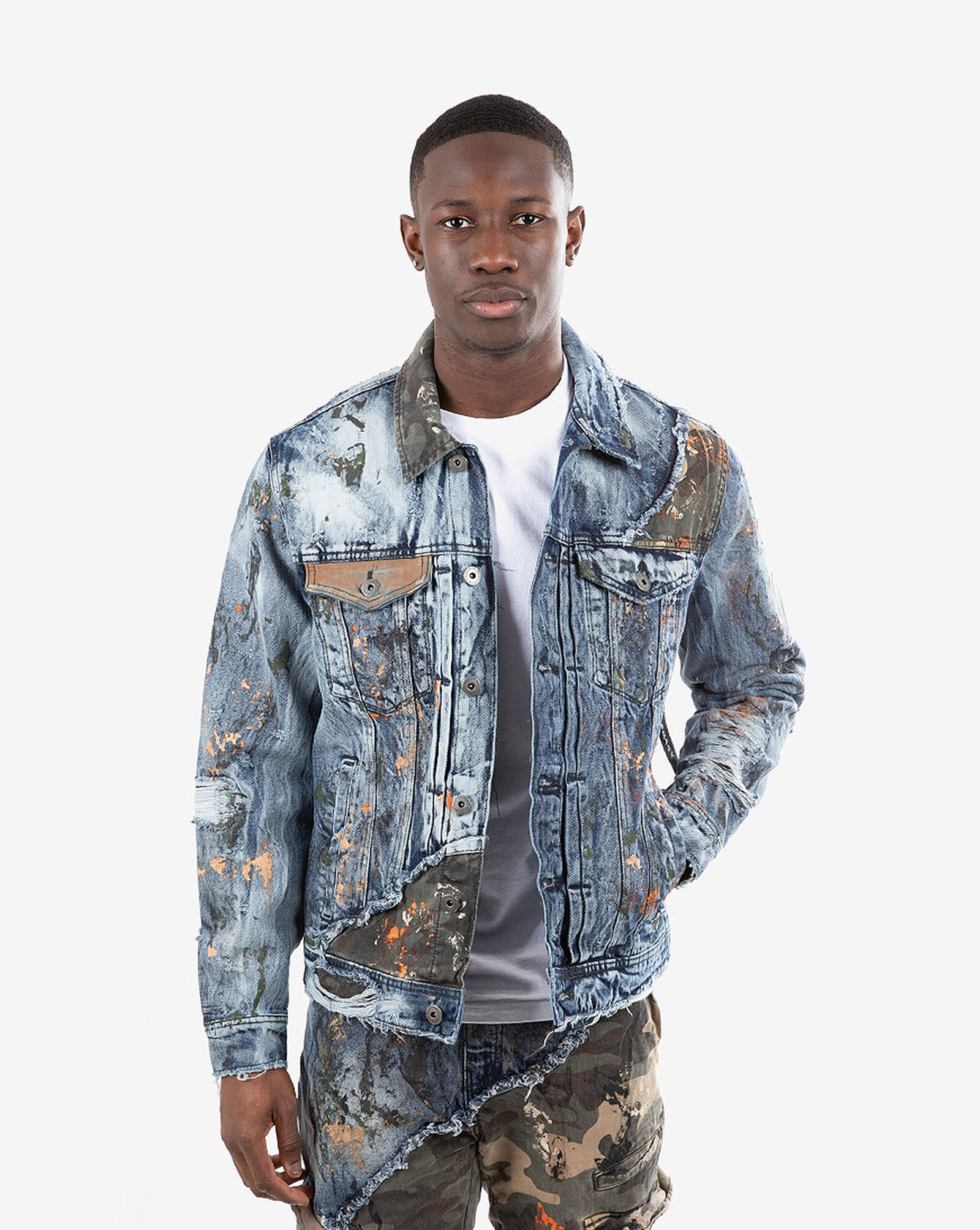 Shop Jordan Craig Mixed Camo Denim Jacket 91525-WDLD blue