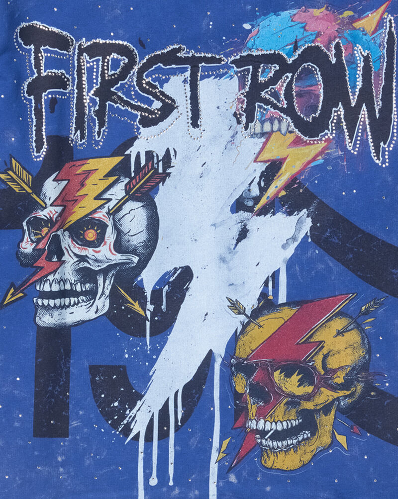 First Row Kids' Skull TBolt Rhinestone Terry Tee  FRBM3087S Blue 3
