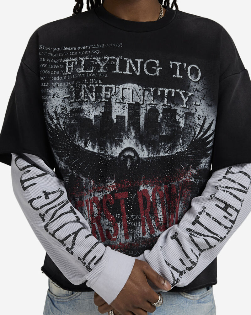 First Row Flying To Infinity Long Sleeve Tee FRF3026S-BLKWHT Black 3