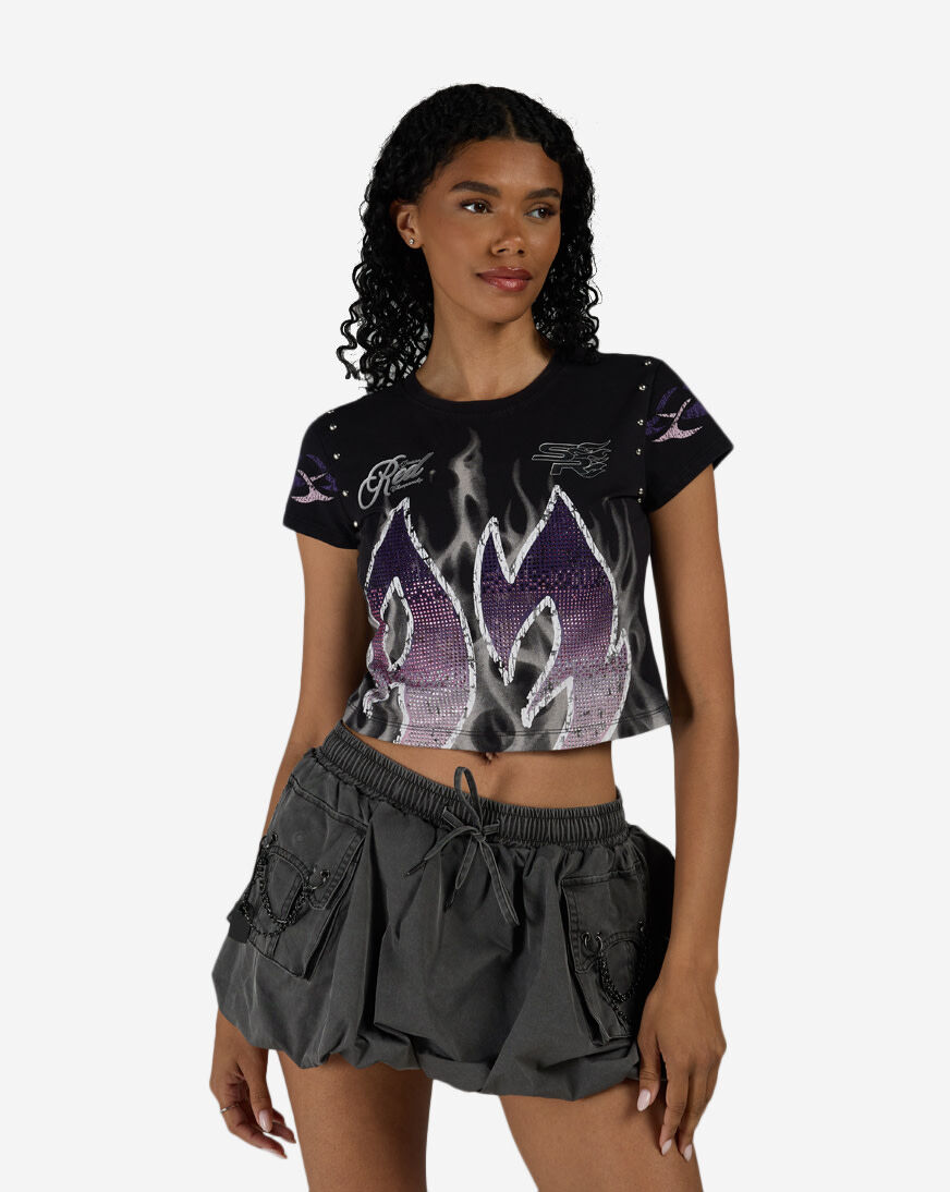 Shop Smoke Rise Rib Knit Flame Rhinestone Tee RKT26S417SN-BLACK