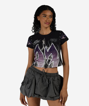 Rib Knit Flame Rhinestone Tee