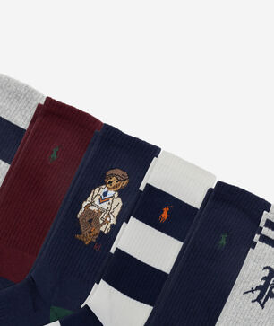 Head Of The Charles Bear 6Pk Crew Socks (L)