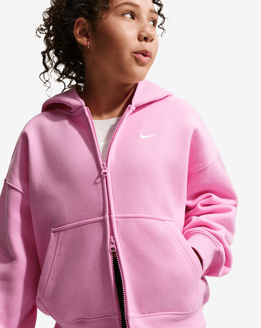 Shop Nike Big Kids' NSW Studio Fleece Oversized Full-Zip Hoodie