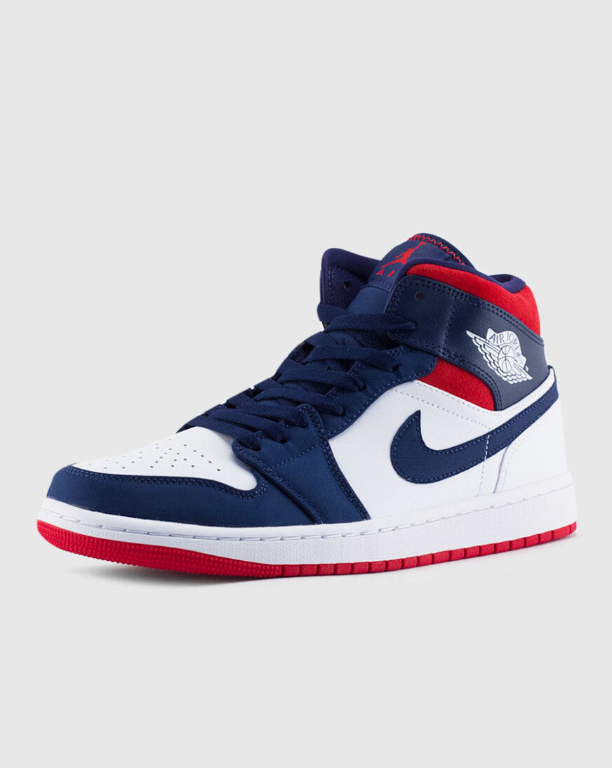 air jordan 1 mid white blue red