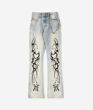 Flocked Thorn Heart Denim Jeans