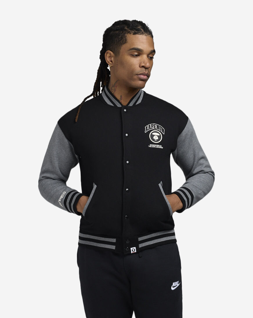 Shop AAPE Baseball Fleece Varsity Jacket AAPSWMB328XXNBKX