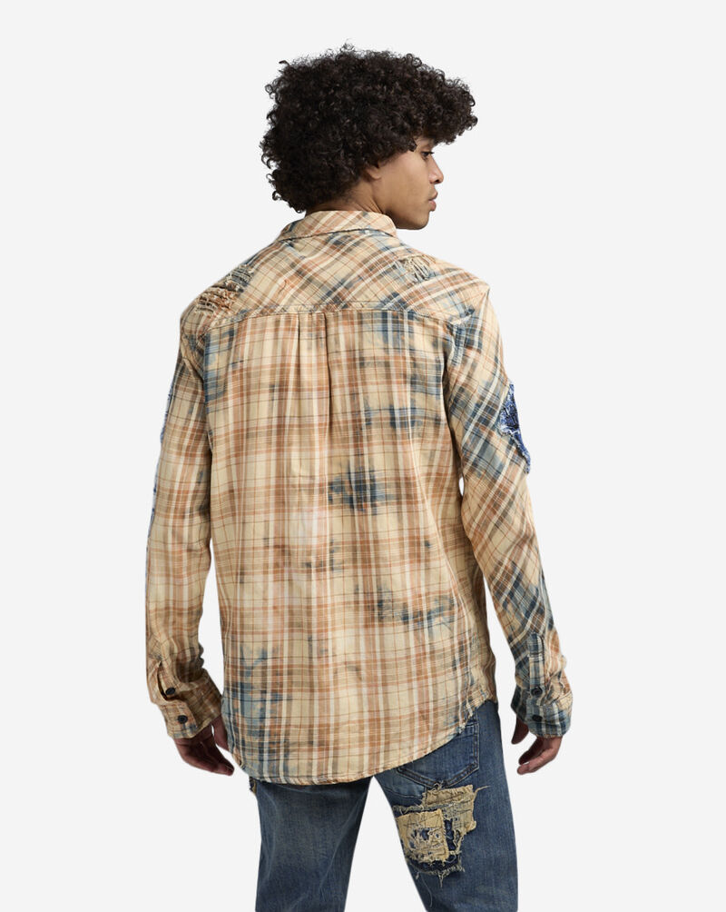 Decibel Distressed Plaid Woven Shirt DECWT071-BLU Blue 2