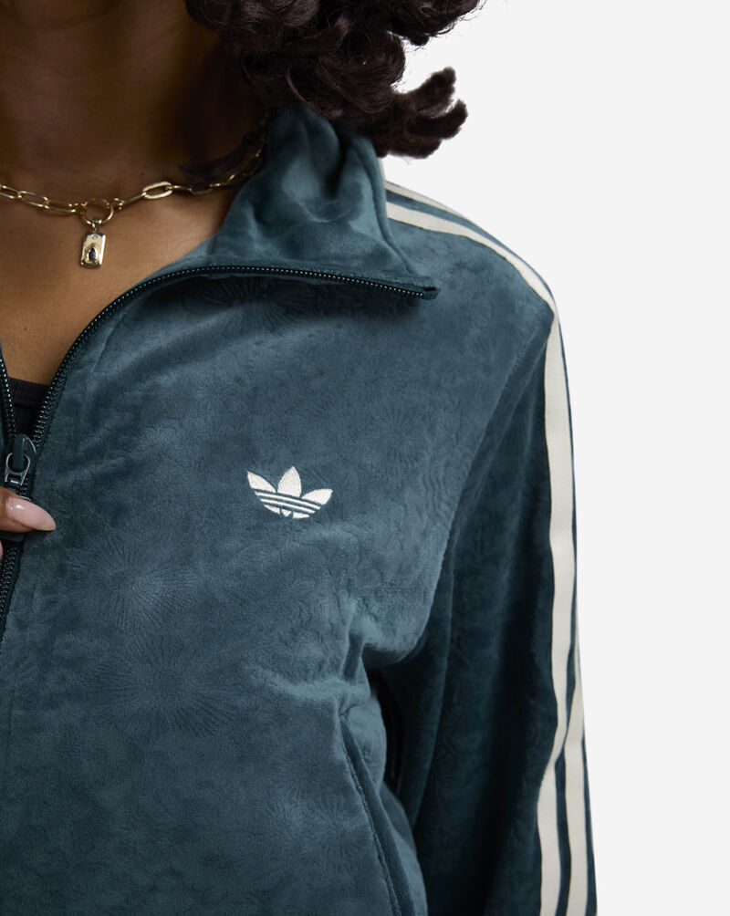 adidas Liberty London Debossed Velvet Firebird Track Top JW5267-AURORAIVY Green 3