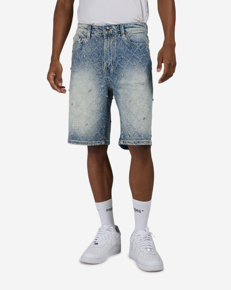 Decibel Allover Embellished Denim Shorts DECWB498-BLU Blue 1