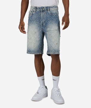 Allover Embellished Denim Shorts