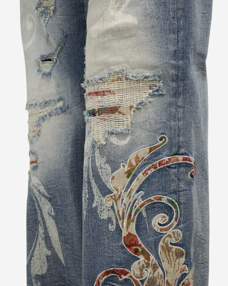 Smoke Rise Wide Leg Distressed Tapestry Denim Jeans AP25601SN-RB Blue 3